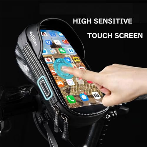 Waterproof Bike Phone Mount - Touch Screen Holder for 7'' Phones, 360¡Æ Rotation & Shockproof Handlebar Bag - Ideal for Cycling, Motorcycle, Electric Bike Accessories (BLACK)