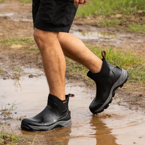 Showave Waterproof Rubber Boots for Men - Short Hunting Rain Shoes Black 10