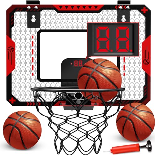 Mini Basketball Hoop for Kids Over Door Indoor Basketball Set - Red