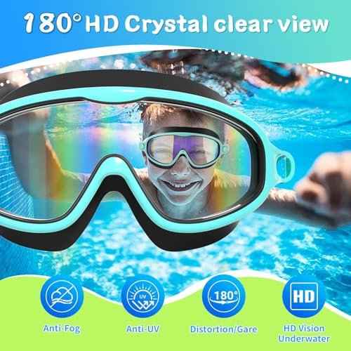 2 Pack Swim Goggles for Kids, No Leak Anti-Fog Anti-UV Swimming Goggles for Boys Girls Children 4-14