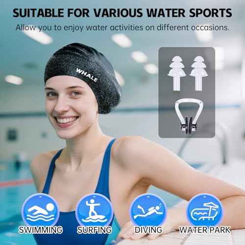 WHALE Extra Large Swim Cap Designed for Men and Women with Thick, Long Hair, Hair Extensions Or Afro-Textured Hair Long-Hair Swim Cap Highly Waterproof to Keep Hair Dry