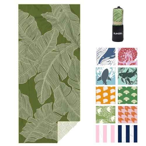 Eunzel Microfiber Beach Towel, Quick Dry Travel Towel Large Sand Free Towel for Beach, Camping, Swim Pool, Gym, Sports& Yoga 71"x32", Palm Green