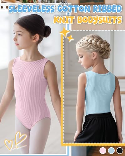 3 Pack Toddler Girls Dance Leotards - Comfortable & Stretchy Cotton