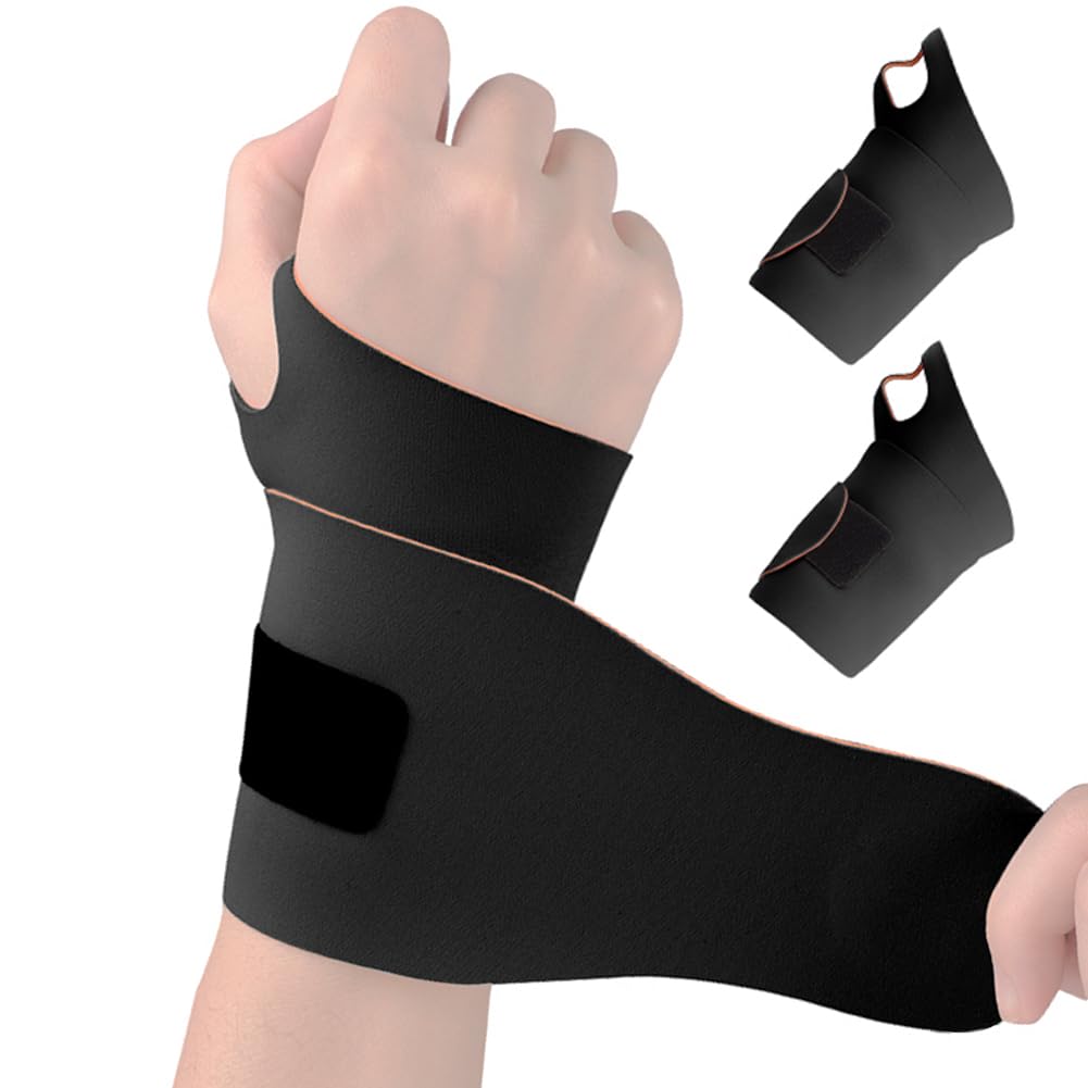 Soft Wrist Brace (2 Pack), Elastic Wrist Wrap Support for Carpal Tunnel Pain Relief, Tendonitis, Arthritis, TFCC Tear, Ultra-Thin Wrist Compression Strap for Fitness, Sports, Workout, Fit Both Hands
