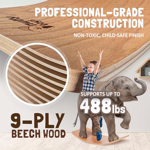 Nutty Toys Mini Wooden Wobble Balance Board for Kids & Adults - Natural Wood Toy