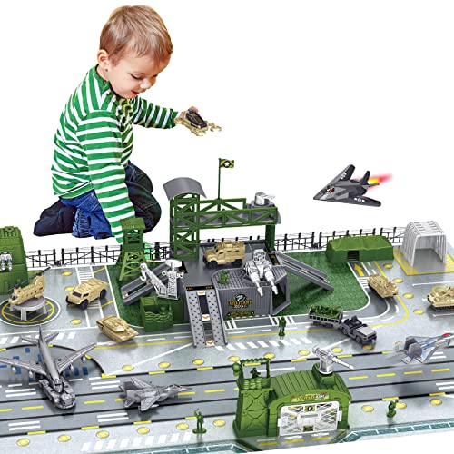 Military Army Playset with Vehicles and 31-Inch Battle Map for Kids 3-5