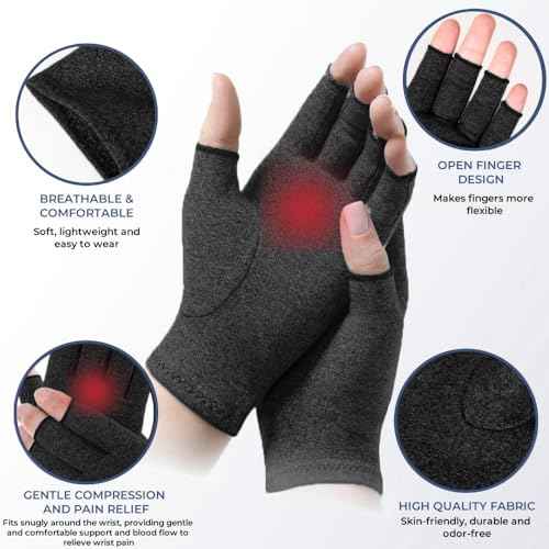 Arthritis Gloves for Women for Pain, Men and Women Fingerless Compression Wrap for Hand Pain and Osteoarthritis Compression Gloves,L,Black