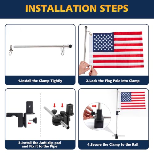 12x18 American Flag for Boat with Holder & Rail Mount - Marine USA Patriotic Flag