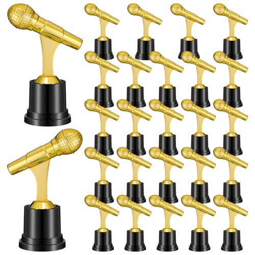 Gold Microphone Trophy Set - 24pcs Microphone Music Awards Decorations