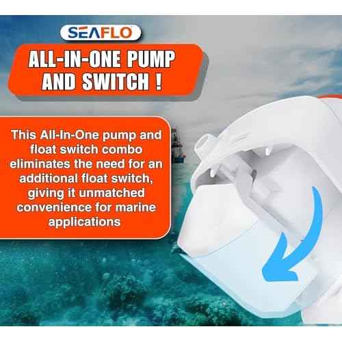 SEAFLO 06 Series Automatic Submersible Bilge Pump - 750GPH, 12V, 3/4" Outlet, 4-Year Warranty! All-in-One Pump and Float Switch, Snap-Off Strainer, Compact for Marine Boat Yacht, CE Rohs Certified