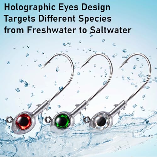 Green Fishing Jig Heads with 3D Eyes - 1/8oz Hook #1 for Saltwater & Freshwater