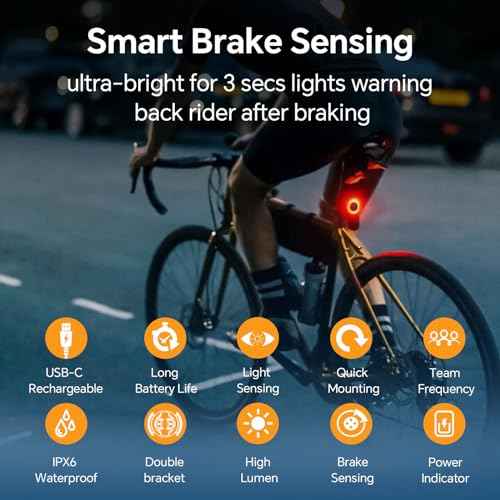 Smart Bike Tail Lights, Brake Sensing Bicycle Rear Lights for Night Riding, Ultra Brigh LED Taillights Auto On/Off, Easy Mount Cycling Safety Brake Taillight, USB Rechargeable, IPX6 Waterproof