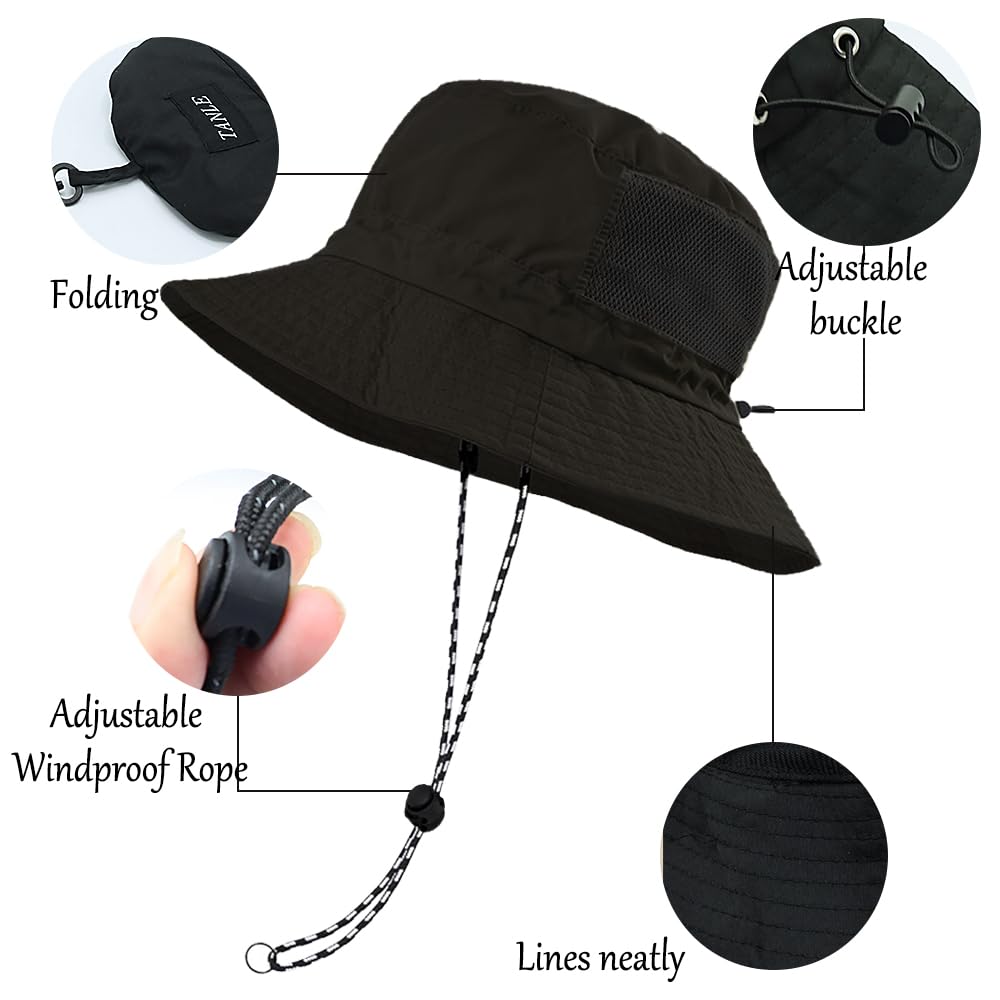 Foldable Bucket Hat UPF 50+ for Men Women - Packable UV Protection Sun Hat Quick Dry for Travel Hiking Beach（B#Balck）