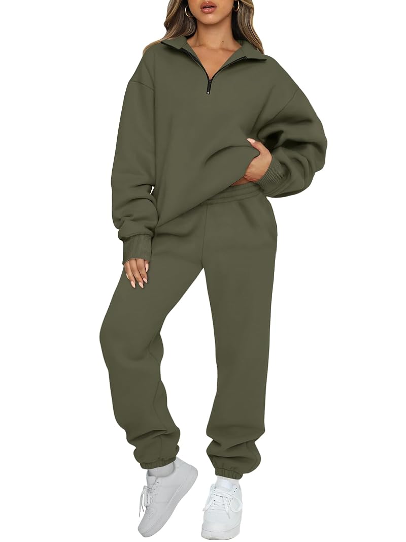 Automet Women’s 2-Piece Lounge Set - Armygreen, X-Large Sweatshirt & Joggers