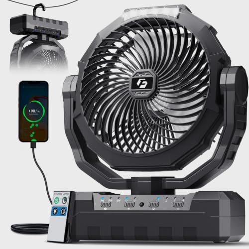 Portable Camping Fan with Light and 24000mAh Battery - 3-in-1 Rechargeable Fan for Outdoor Travel