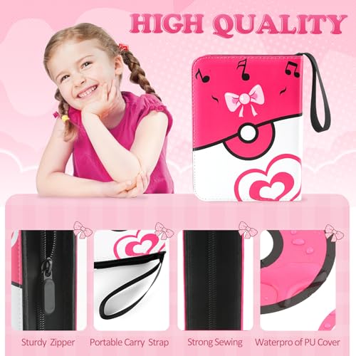 Pink Trading Card Binder with 400 Card Holders & Removable Sleeves