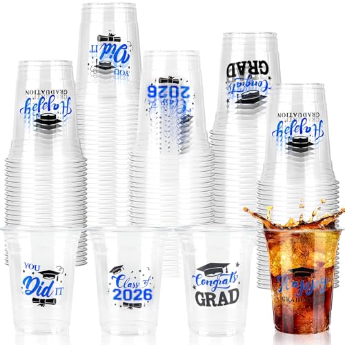 Blue 60 Pack 16oz Graduation Plastic Cups for Class of 2026 Party