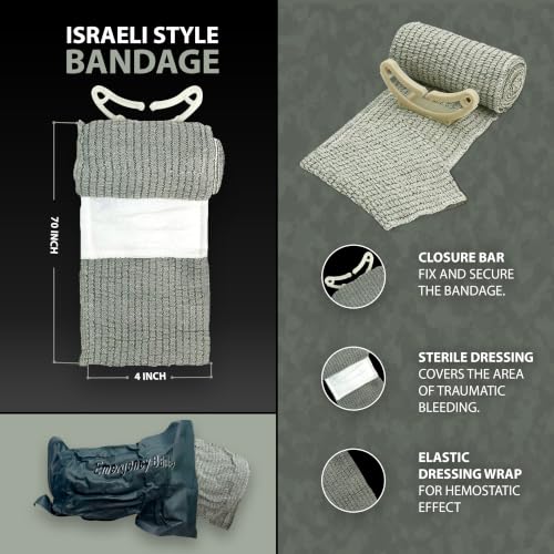 Israeli 4 Inch Compression Bandage - Trauma Wound Dressing, Sterile EMS Emergency Stop Bleeding, Pack of 1 - Variation 1