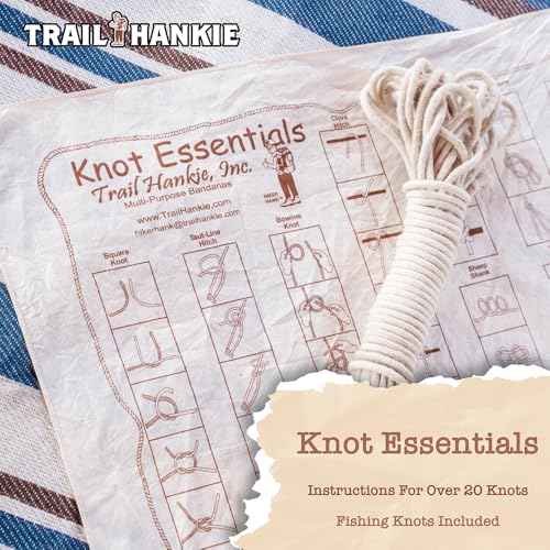 Knot Essentials For Hiking, Fishing, Boy Scouts, Camping, Outdoor Recreation - Neckwear/Face Mask/Handkerchief - Made in the USA 100% Cotton, Machine Washable, Natural Bandana