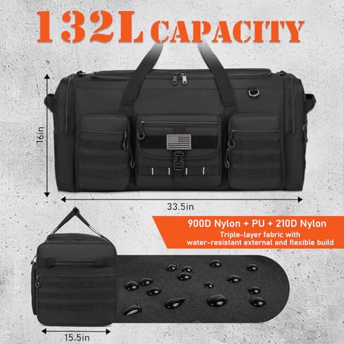 Extra Large Black Duffle Bag 132L Heavy Duty Sports Equipment Travel Bag