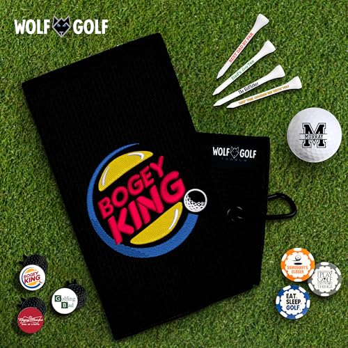 Wolf Golf Towels Bogey King Golf Towel - Embroidered USA, 16x21.5 Inches, Heavy Duty Microfiber for Clubs & Balls