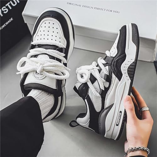 Men's Breathable Mesh Skateboard Sneakers - Black White, Summer & Autumn