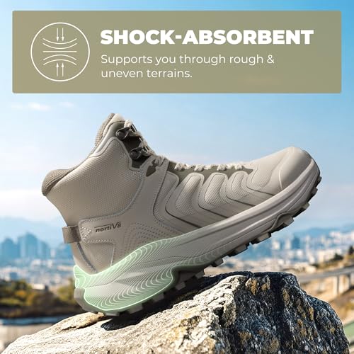 Women's Waterproof Hiking Boots with Arch Support - Khaki, Size 7.5