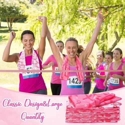 Breling 24 Pack Breast Cancer Awareness Cooling Towels 31 x 11 inches Pink Ribbon Sweat Breathable Chilly Pink Microfiber Football Towel for Breast Cancer Procession Survivor Sport Yoga Gifts(Trendy)