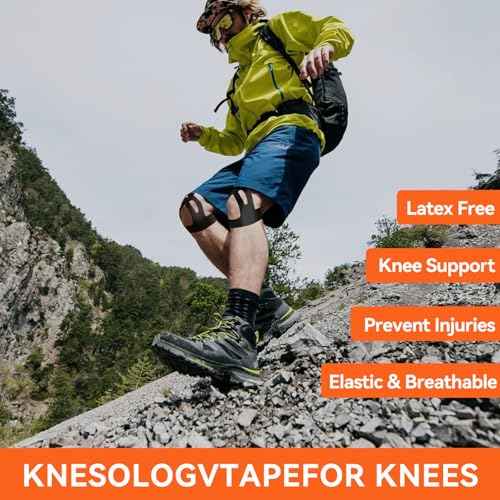 Precut Kinesiology Tape for Knees, 12 Pcs Kinesiology Tape for Knee Pain Relief Athletic Tape, Breathable & Latex-Free Waterproof Knee Tape Hypoallergenic Elastic Sports Tape, Black