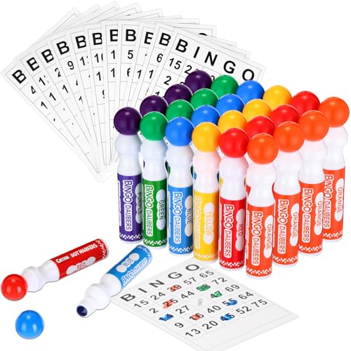 Bingo Card and Dauber Set with 180 Cards and 24 Colorful Markers