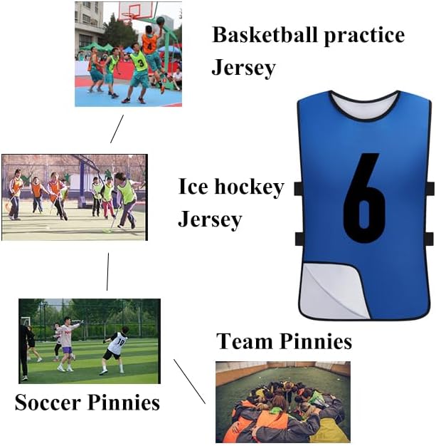 12 Pack Reversible Numbered Pinnies, Double Sided Scrimmage Vest,Team Practice Jerseys for Kids and Adult