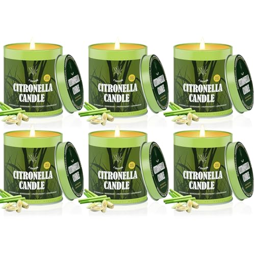 6 Pack Outdoor Citronella Candles Set - 9oz Natural Soy & Essential Oils