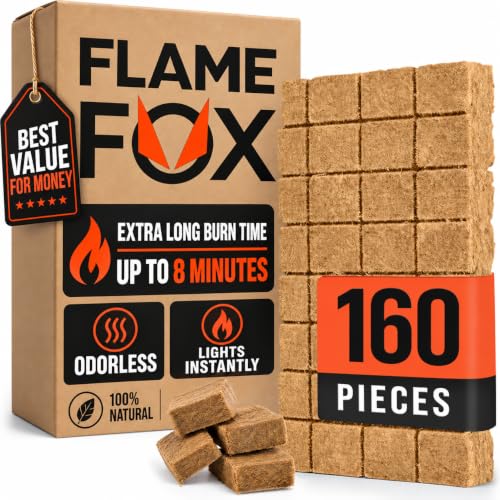 Fire Starter Cubes 160 pcs - Quick Natural Waterproof Long Burn for Campfires BBQ Fireplace