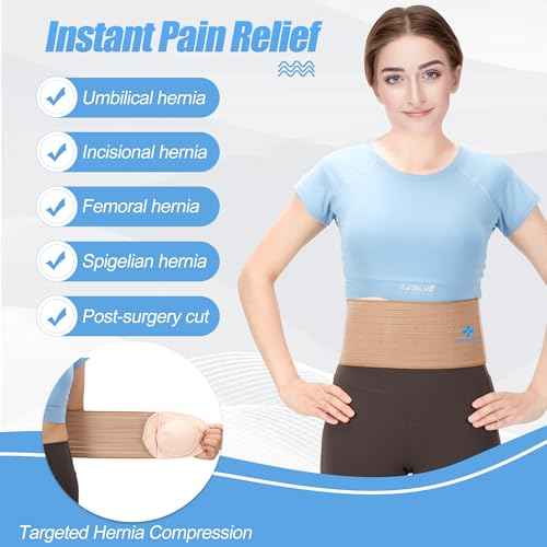Umbilical Hernia Belt with Compression Pad Abdominal Support Binder for Men and Women Belly Button Navel Hernia Support Relieve Pain for Incisional, Ventral, Inguinal Hernia (Large)