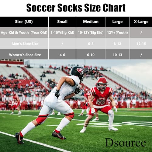 Unisex Soccer Knee-High Sports Socks - Solid Team Football Socks, Medium, Red, 2 Pairs