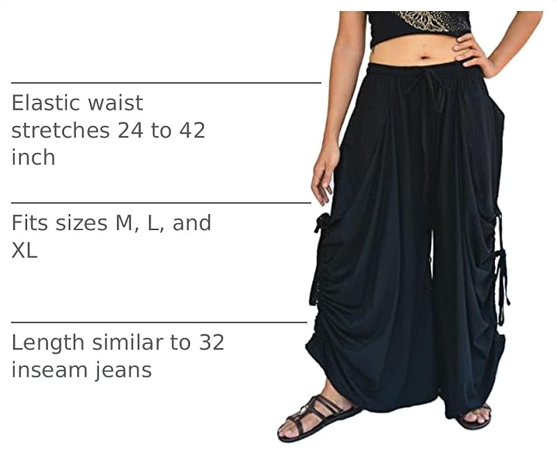 Black Sakoonee Women's Harem Pants Palazzo Dhoti Lounge Trousers