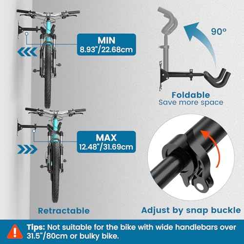 Housolution Bike Wall Mount - [1 Pack] EVA Foam Padded up to 48.5 lbs, Carbon Steel, Valve Mechanism, Heavy-Duty Adjustable Bike Wall Hanger for Road, Mountain and Hybrid Bikes, Garage & Apartment