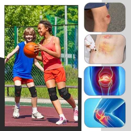 1 Pcs Kids Knee Brace with Side Stabilizers Patella Gel Pads Adjustable Straps Youth Child Knee Brace Support for Meniscus Tear Sports, Meniscus Tear (Black)