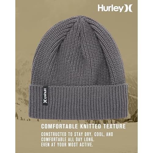 Hurley Men's Cuffed Beanie - Classic Midweight Loose Knitted Winter Hat for Men