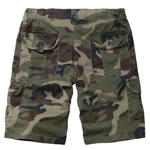 Women's Lightweight Camo Cargo Shorts with 6 Pockets - Elastic Waist, 8 / Camo Variation