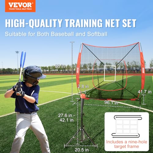 VEVOR 7x7FT Softball Practice Net Set with Batting Tee & Accessories