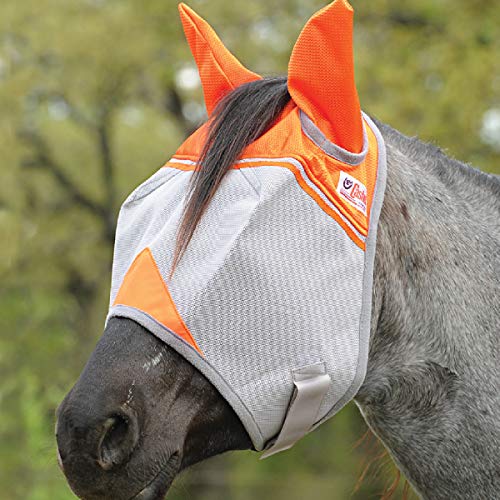 Horse Fly Mask with Long Nose and Ears - Large, Orange - Breathable UV Protection
