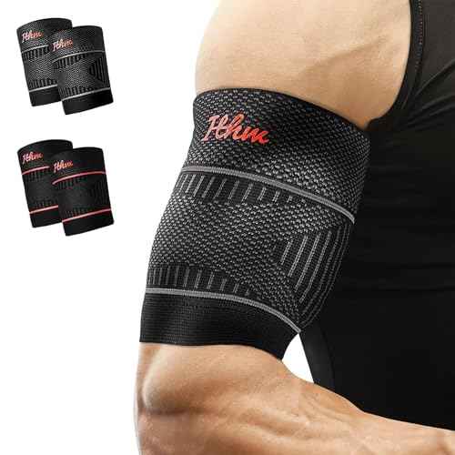 Bicep Tendonitis Brace for Pain Relief, Upper Arm Compression Sleeve for Men and Women, Bicep Compression Sleeve for Muscle Strain (Gray, Large)