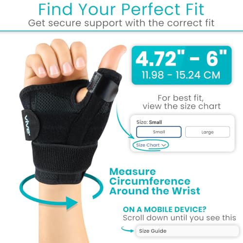 Thumb and Wrist Brace for Right or Left Hand - Adjustable Support with Splints - Small Black