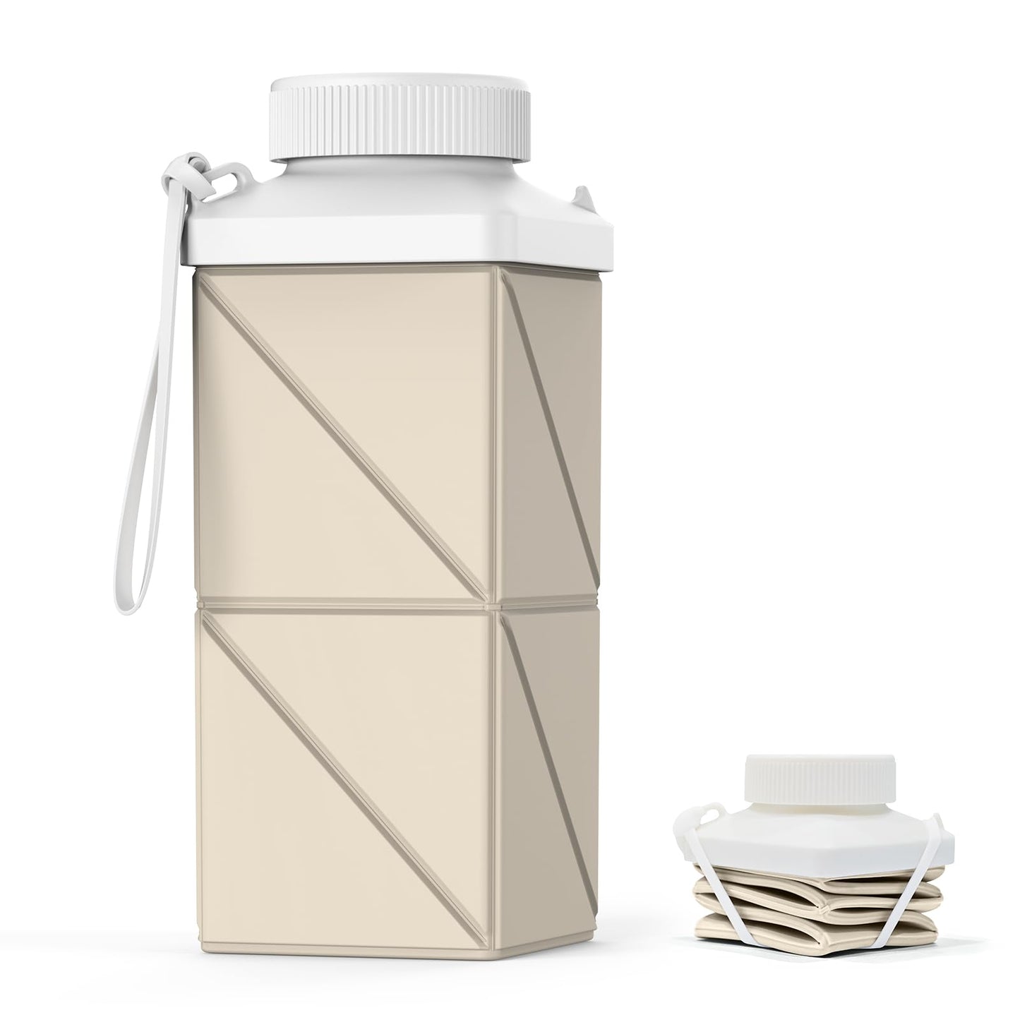 Mefold Collapsible Water Bottles 17.4oz(516ML), 2nd Generation Leakproof BPA-Free Travel Water Bottle,Lightweight Reusable Water bottle, Portable for Travel Cycling Gym Sports,Champagne White, 1 Pack