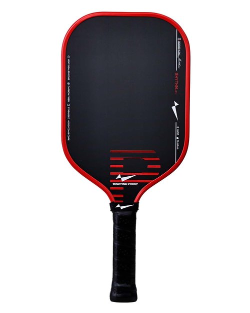 Warping Point Rhythm Carbon Fiber Pickleball Paddle, 16mm Core with 10mm Cell Size for Extra Rebounce, Elongated Structure for Two-Handed Shots, Durable Friction Surface Enhances Spin & Power, Red
