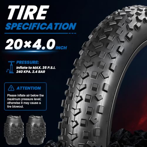20x4.0 Fat Tire Ebike Tires Set with 2 Levers - High-Performance All-Terrain