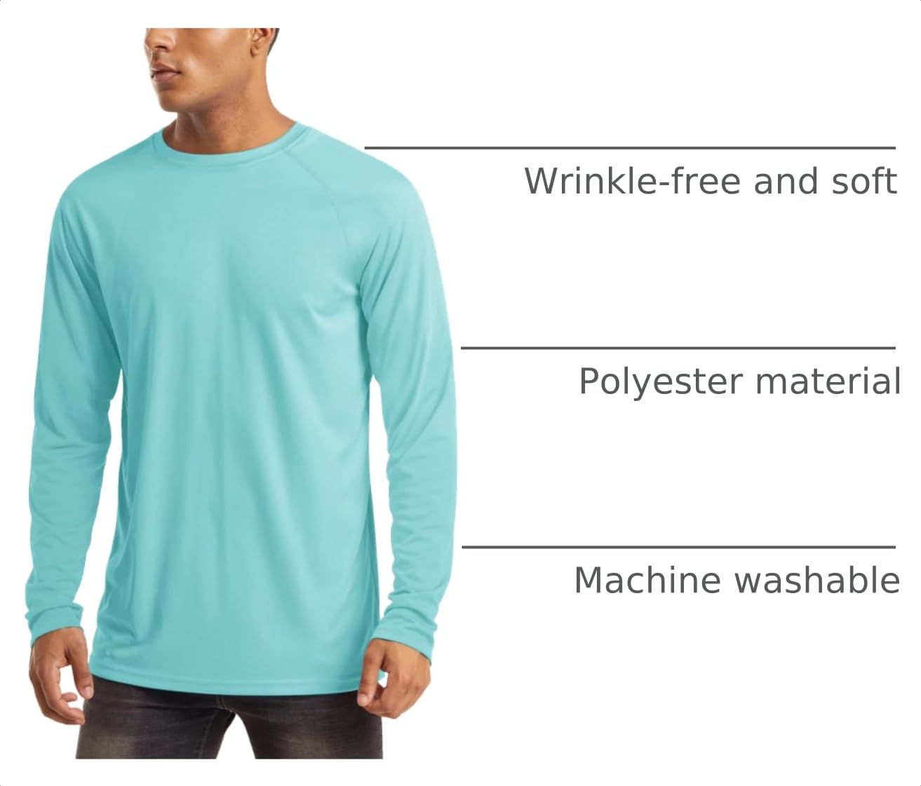 Workout Shirts for Men Long Sleeve UPF 50 Protection Shirts Quick Dry Shirts Sun Protection Shirts Athletic Shirts Aqua Blue