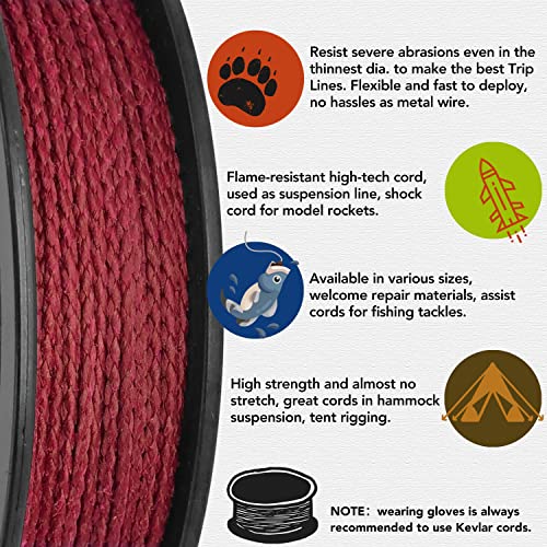 Emma Kites Camo Kevlar Braided Paracord 200Lb-1800Lb, Red / 30Ft