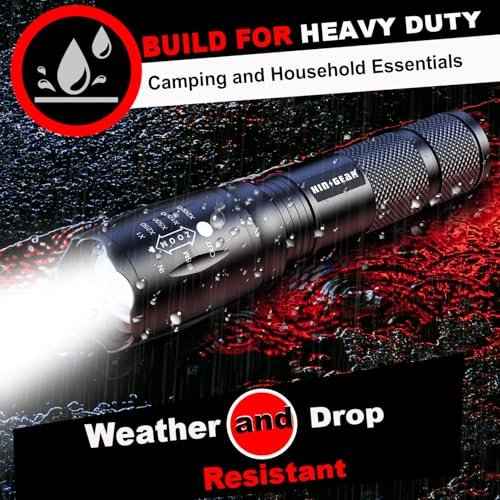 1 Mode Flashlights 2 Pack, Super Bright Zoomable LED Tactical Flashlight High Lumens, Water Resistant Portable Pocket Flash Light for Emergency, Camping, Home, and Gift - Red
